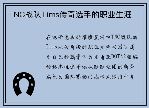 TNC战队Tims传奇选手的职业生涯